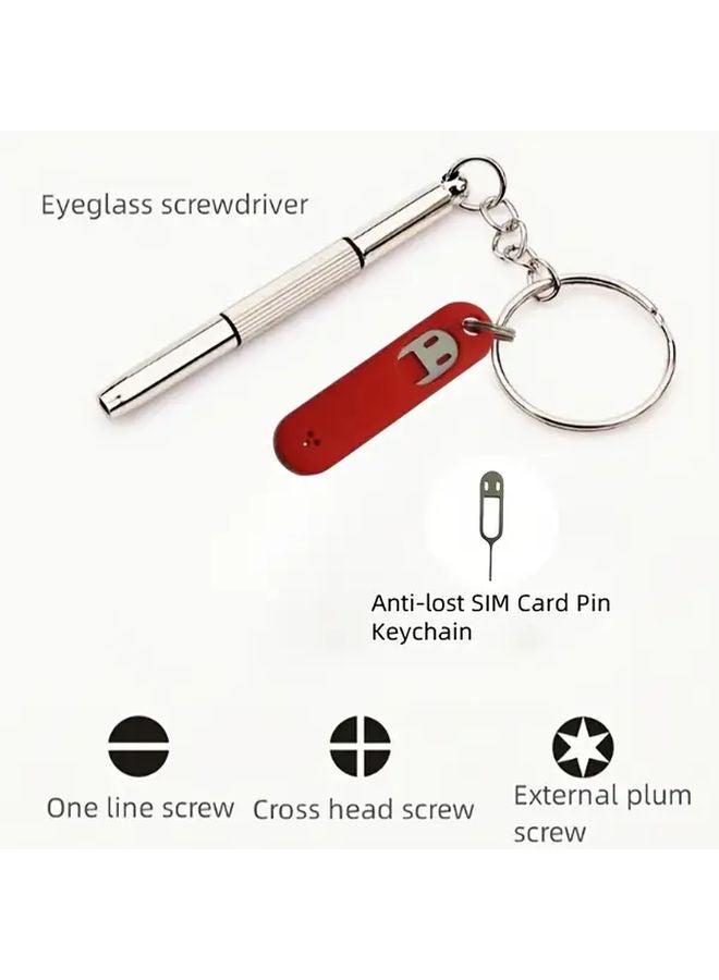 Silvery Red Three In One Multi Functional Eyeglass Screwdriver SD Card Tool Portable Repair Kit - Image 2
