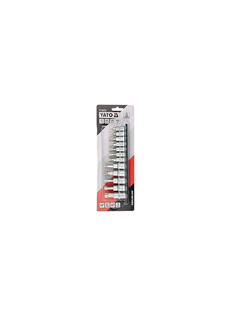 Yato YATO Socket Bit 12pcs/set Torx with Security (T8-T55) L=35mm (1/4") & L=50mm (3/8") YT-04332 