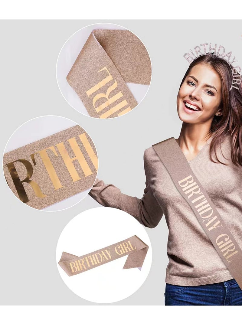 1 Set Birthday Girl Headband and Sash, Glitter Rhinestone Tiara Happy Birthday Crown Decorations  for Women Girls - Image 3