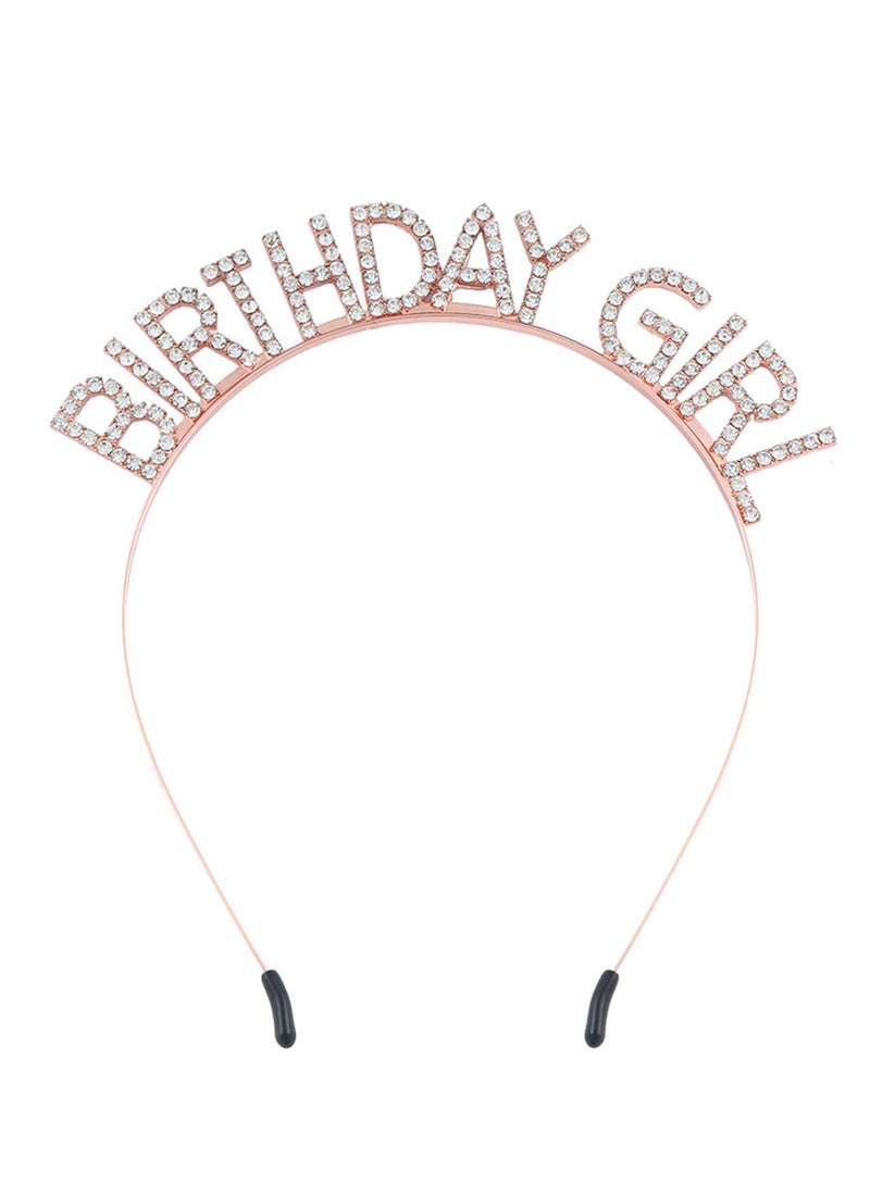 1 Set Birthday Girl Headband and Sash, Glitter Rhinestone Tiara Happy Birthday Crown Decorations  for Women Girls - Image 4