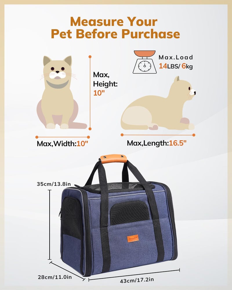 Morpilot Cat Carrier - Soft Sided Cat Carrier Large for Big Medium Cats and Puppy up to 18lbs, Pet Carrier with Safety Zippers, Foldable Bowl, Airline Approved Large Dog Carrier - Dark Blue - Image 5