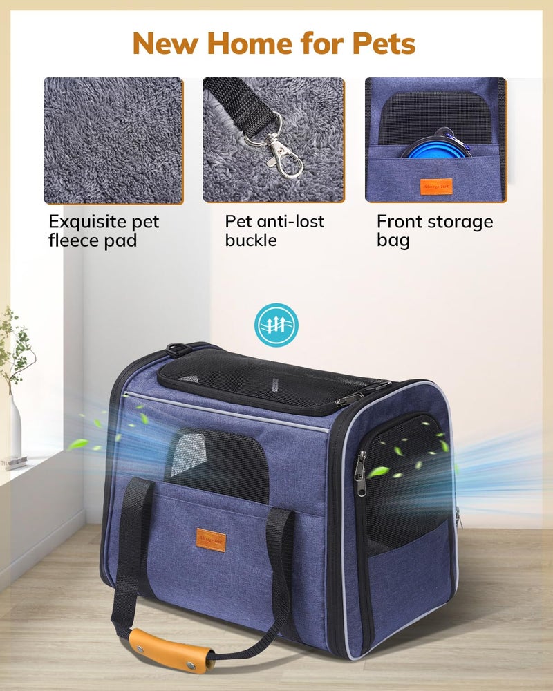 Morpilot Cat Carrier - Soft Sided Cat Carrier Large for Big Medium Cats and Puppy up to 18lbs, Pet Carrier with Safety Zippers, Foldable Bowl, Airline Approved Large Dog Carrier - Dark Blue - Image 4