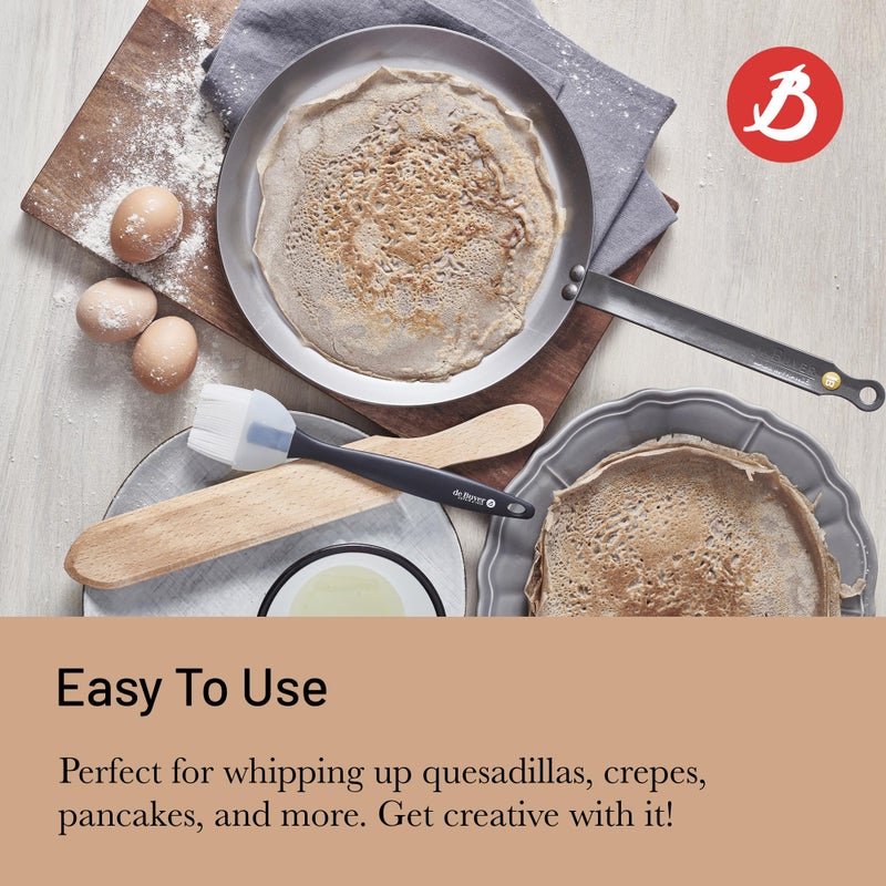 De Buyer MINERAL B Carbon Steel Crepe & Tortilla Pan - 12â€ Diameter, 10â€ Cooking Surface - Ideal for Making & Reheating Crepes, Tortillas & Pancakes - PFAS, PFOA & PFOS Free - Made in France - Image 4