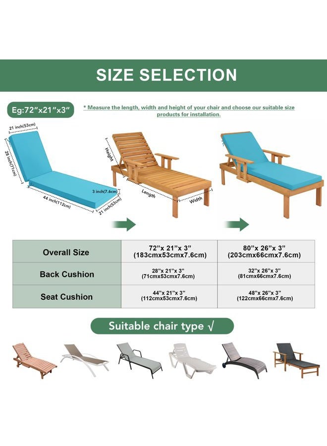 Summsun Chaise Lounge Cushions Outdoor Set of 2 - Waterproof and Fade Resistant Sun Lounger Replacement Cushions - Patio Lounger Pads with Removable Cover for Pool, Deck, Lawn, 72 x 21 x 3 Inch, Teal - Image 3