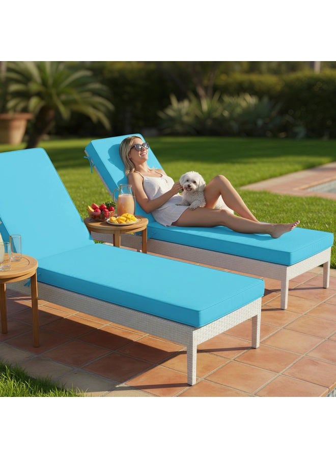 Summsun Chaise Lounge Cushions Outdoor Set of 2 - Waterproof and Fade Resistant Sun Lounger Replacement Cushions - Patio Lounger Pads with Removable Cover for Pool, Deck, Lawn, 72 x 21 x 3 Inch, Teal - Image 2