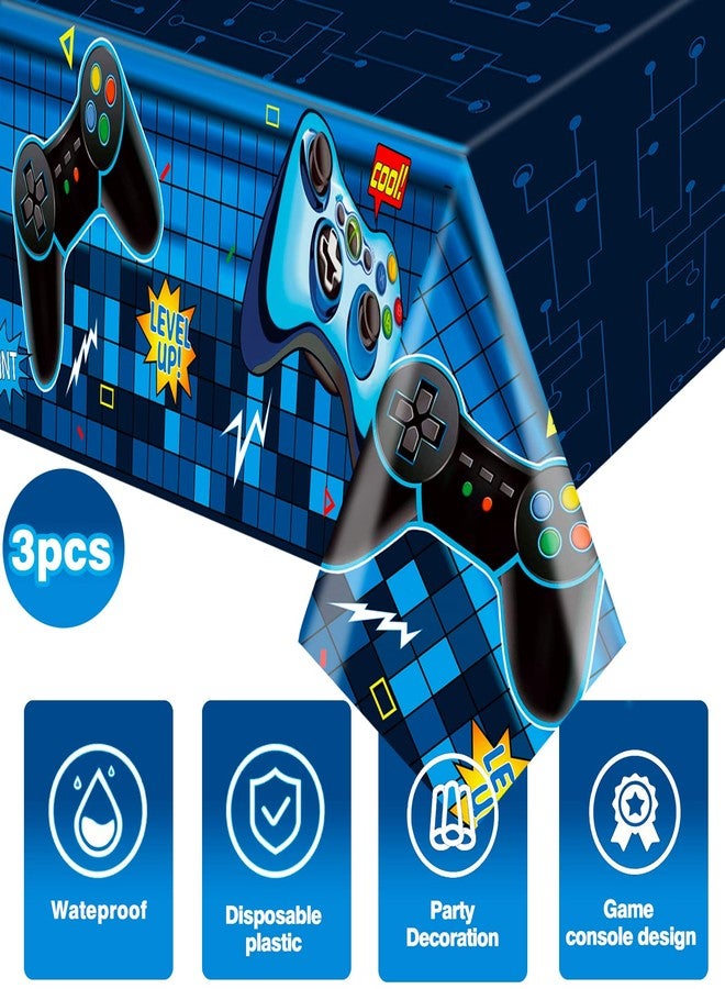 MEIDUO Video Game Rectangular Tablecloth, 3 Pcs Blue PE Plastic Disposable, 54'' x 108'', for Boys Gamer Birthday Party Decorations - Image 3