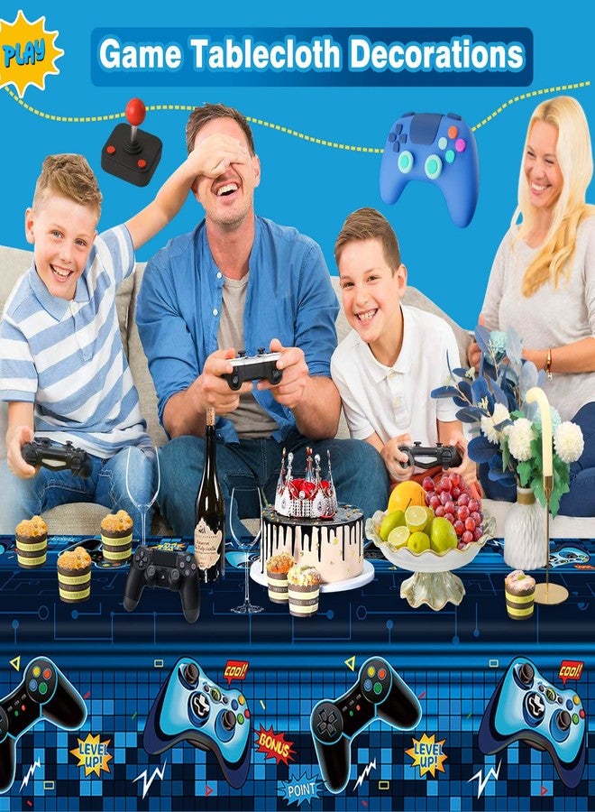MEIDUO Video Game Rectangular Tablecloth, 3 Pcs Blue PE Plastic Disposable, 54'' x 108'', for Boys Gamer Birthday Party Decorations - Image 4