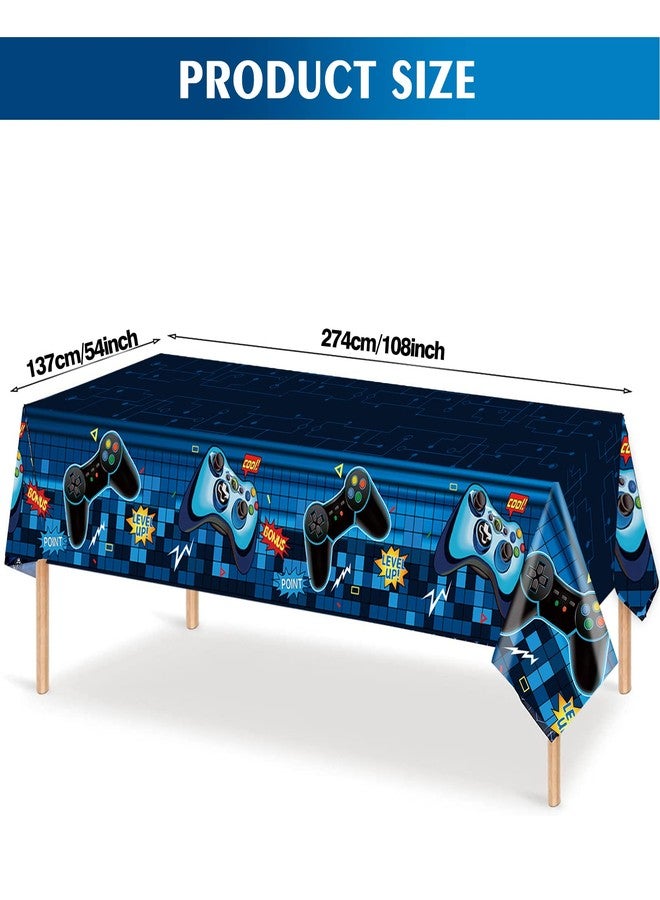 MEIDUO Video Game Rectangular Tablecloth, 3 Pcs Blue PE Plastic Disposable, 54'' x 108'', for Boys Gamer Birthday Party Decorations - Image 2