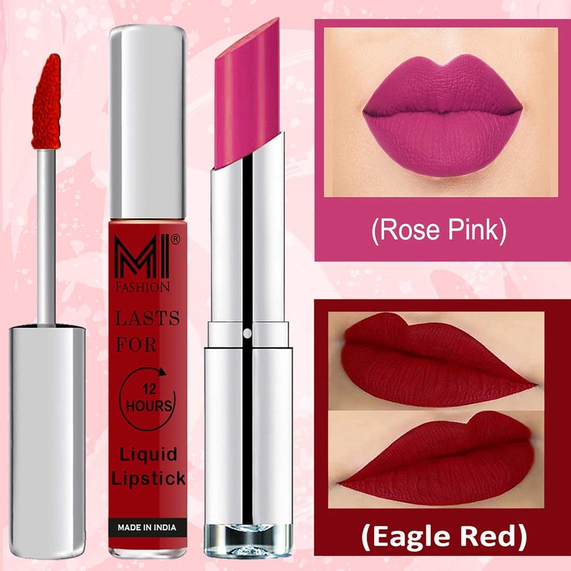 MI Fashion Made in India Lipstick Combo Offers 100 Veg Long Lasting Red Liquid Matte Lipstick Rosy Pink Creamy Matte Lipstick - Image 3