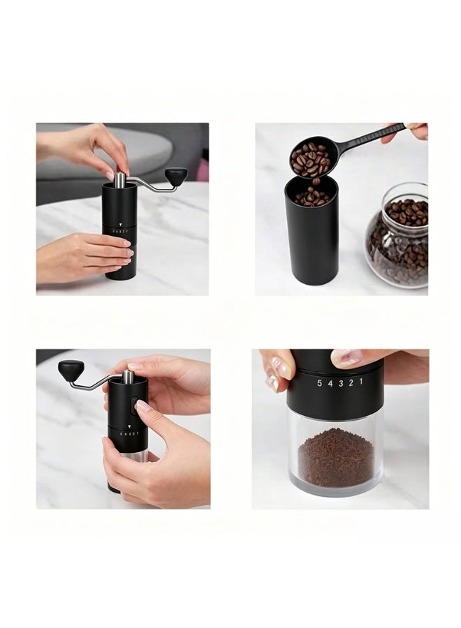 Manual Coffee Grinder with 5 Adjustable Settings, Portable Hand Coffee Bean Grinder with Ceramic Burr, Transparent Chamber, for Home Office Travel - Image 2