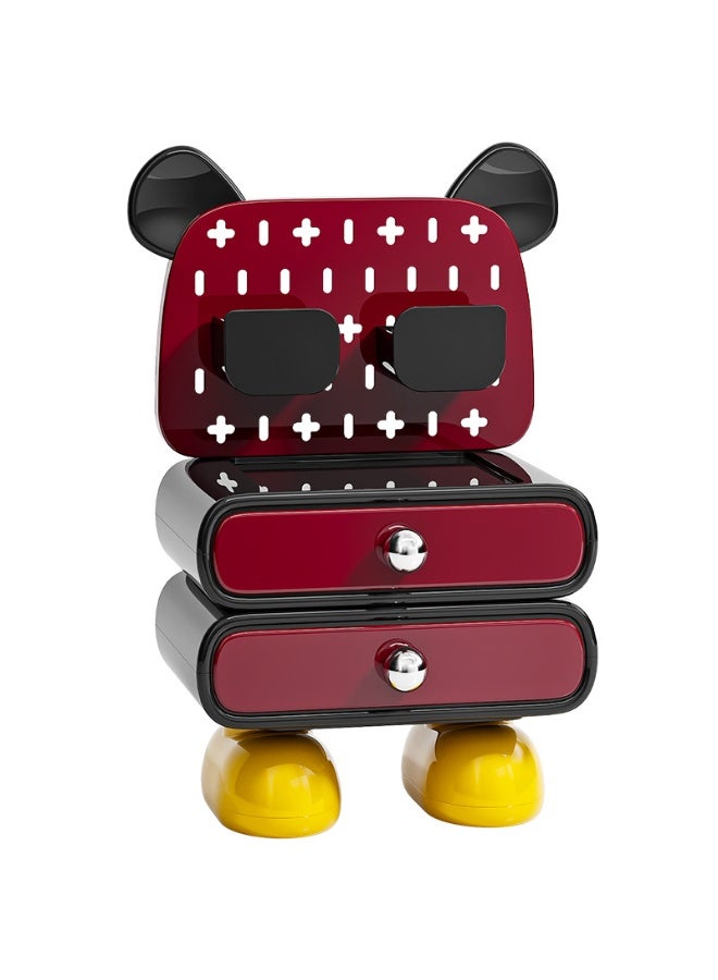Golden Trendy Bear Storage Cabinet Creative Cartoon Desktop Storage Rack Double Drawer Jewelry Cosmetics Storage Box (HC-3011-Red) - Image 1
