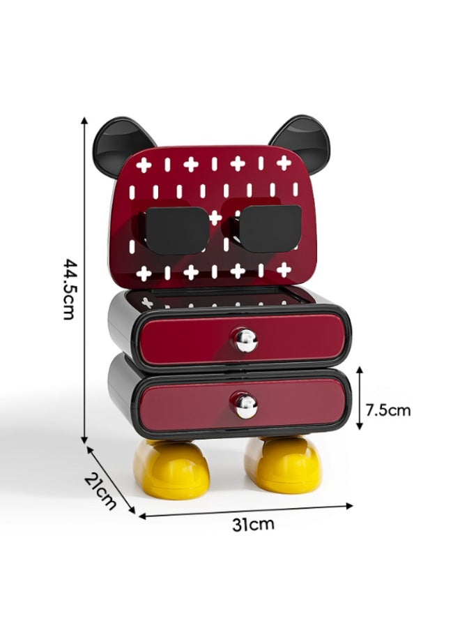Golden Trendy Bear Storage Cabinet Creative Cartoon Desktop Storage Rack Double Drawer Jewelry Cosmetics Storage Box (HC-3011-Red) - Image 2