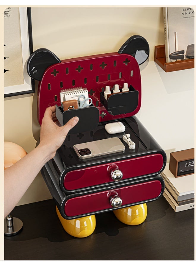 Golden Trendy Bear Storage Cabinet Creative Cartoon Desktop Storage Rack Double Drawer Jewelry Cosmetics Storage Box (HC-3011-Red) - Image 3