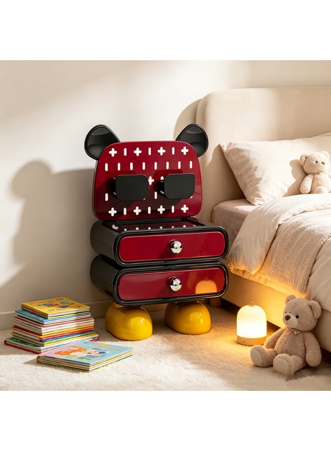 Golden Trendy Bear Storage Cabinet Creative Cartoon Desktop Storage Rack Double Drawer Jewelry Cosmetics Storage Box (HC-3011-Red) - Image 5