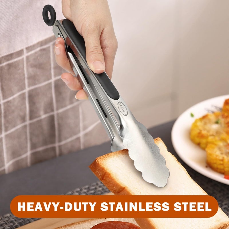 TACGEA Stainless Steel Kitchen Tongs, Silicone Non-slip Grip, Locking Grilling Food Tongs Set of 2, 9-inch & 12-inch - Image 4
