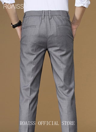 Men Slim Fit Straight Leg Dress Pants, Stretch Cropped Mid Rise Formal Trousers, Tailored Flat Front Suit Pants, Slimming Comfortable Business Slacks for Office Work Wedding Daily Casual, Light Gray - view 3