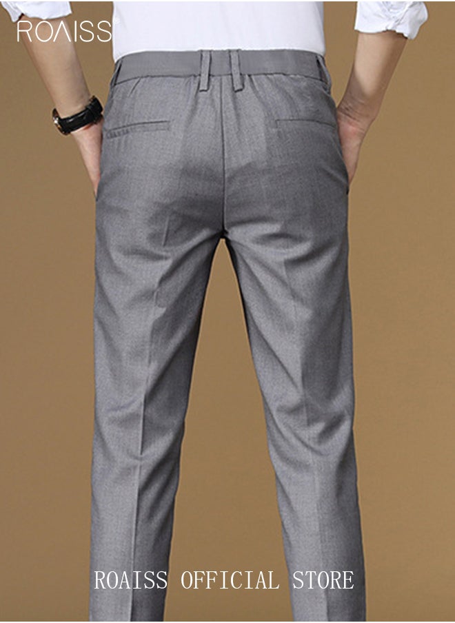 roaiss Men Straight Leg Slim Fit Trousers  Elastic Slimming Effect Pilling Free & Colorfast Mid Rise & Tummy Control No Crotch Binding  - Image 3