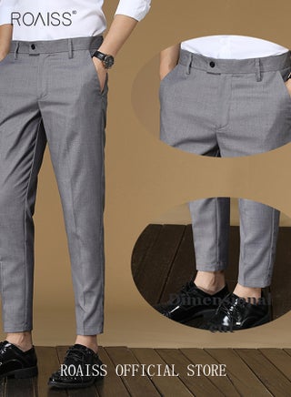 Men Slim Fit Straight Leg Dress Pants, Stretch Cropped Mid Rise Formal Trousers, Tailored Flat Front Suit Pants, Slimming Comfortable Business Slacks for Office Work Wedding Daily Casual, Light Gray - view 2