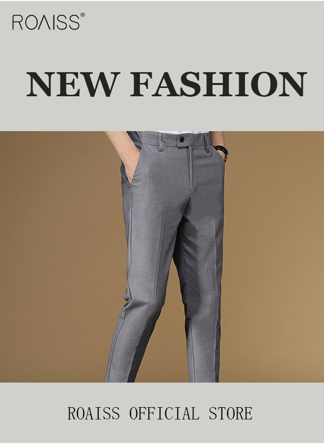roaiss Men Straight Leg Slim Fit Trousers  Elastic Slimming Effect Pilling Free & Colorfast Mid Rise & Tummy Control No Crotch Binding  - Image 5