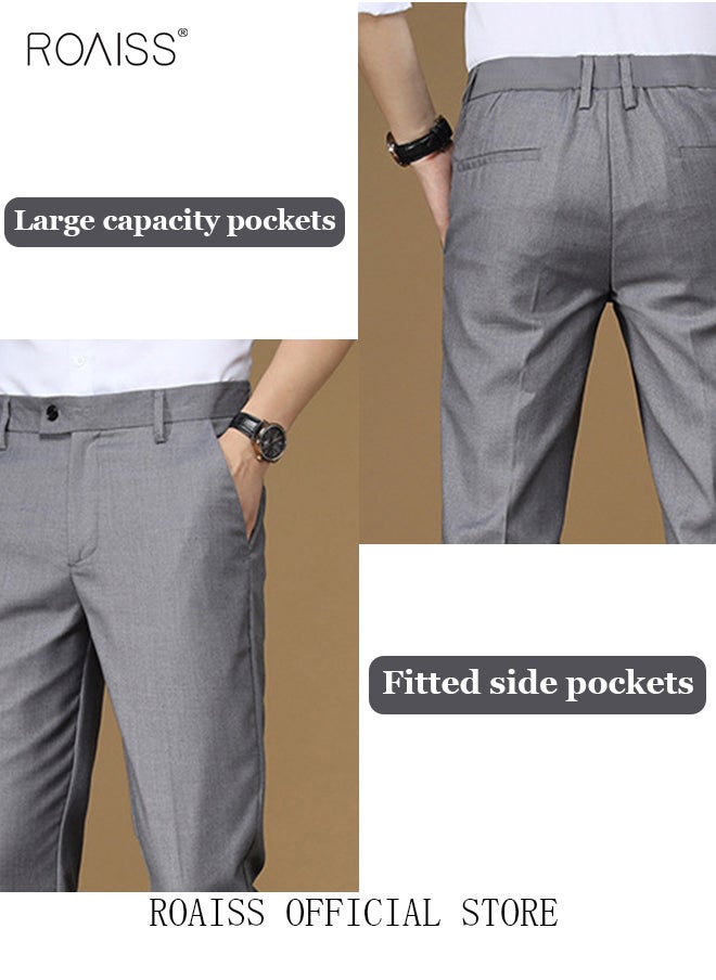 roaiss Men Straight Leg Slim Fit Trousers  Elastic Slimming Effect Pilling Free & Colorfast Mid Rise & Tummy Control No Crotch Binding  - Image 4