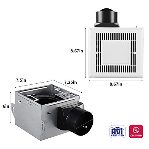 Tech Drive Bathroom Fan with Light 50 CFM 1.0Sone No Attic Access Needed Installation,Very Quiet Bath Ventilation and Exhaust Fan with LED Light 4000K 600LM, 4inch Duct - Image 2