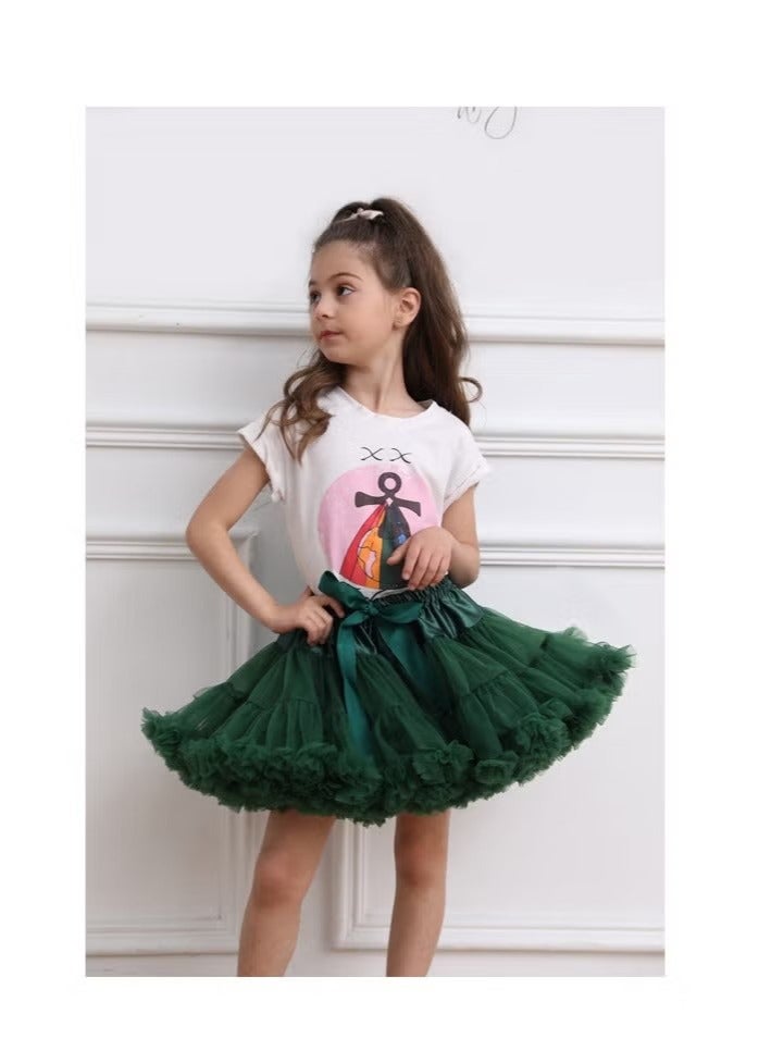 تنورة توتو للباليه للبنات، تنورة منفوشة للأطفال، تنورة قصيرة، تنورة توتو أميرة، لون أخضر داكن