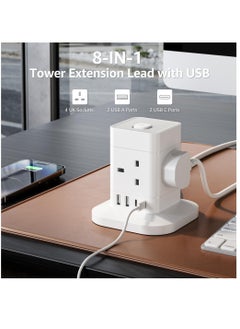 Excefore Cube Extension Lead with USB Slots, 4 Way Multi Plug Extension Socket with 2 USB C and 2 USB A, 13A 3250W Power Strip with Switch 1.5M Extension Cords for Desk Home Office Travel  - Image 3