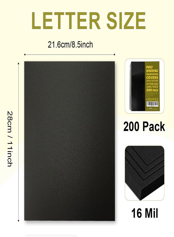 HOUYEE 200 Pack 16 Mil Poly Binding Covers,Sand Texture Binding Presentation Covers,8.5x11 Inches,Letter Size,Black,Square Corners,Un-Punched - Image 2