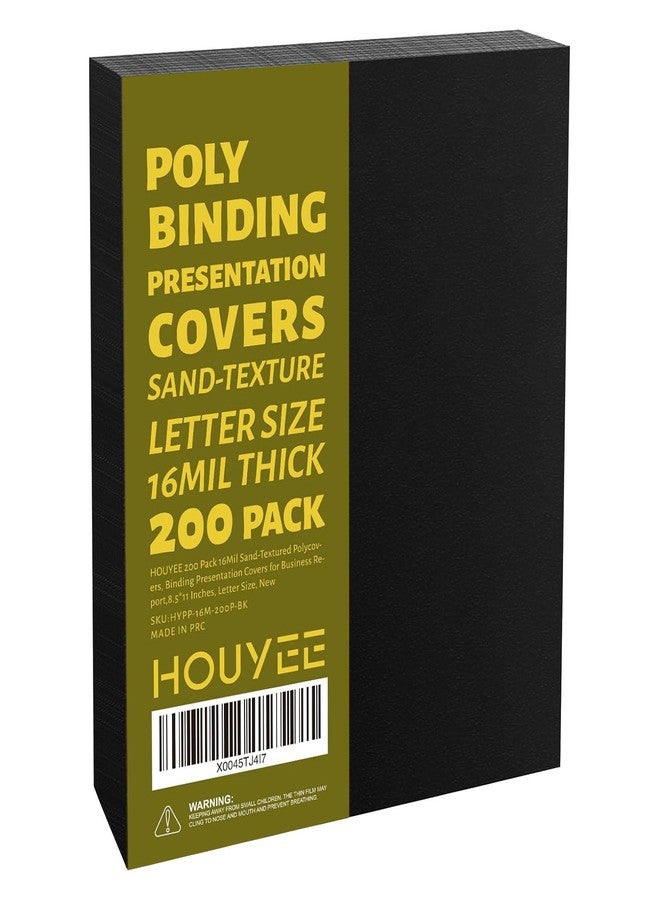 HOUYEE 200 Pack 16 Mil Poly Binding Covers,Sand Texture Binding Presentation Covers,8.5x11 Inches,Letter Size,Black,Square Corners,Un-Punched - Image 1