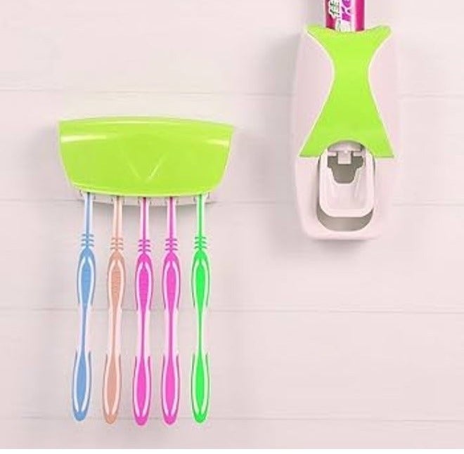 Multifunctional toothbrush holder and automatic toothpaste dispenser, wall-mounted bathroom storage organizer (color may vary) - Image 2
