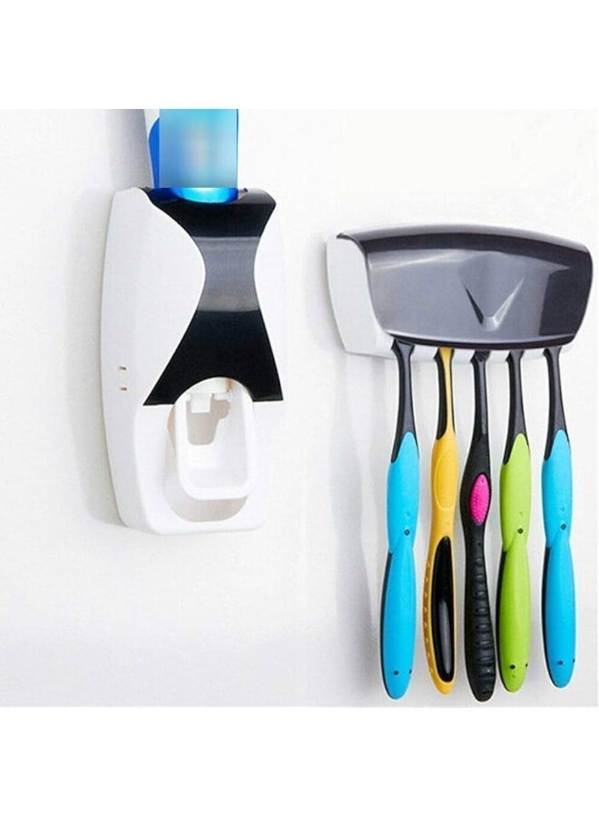 Multifunctional toothbrush holder and automatic toothpaste dispenser, wall-mounted bathroom storage organizer (color may vary) - Image 3