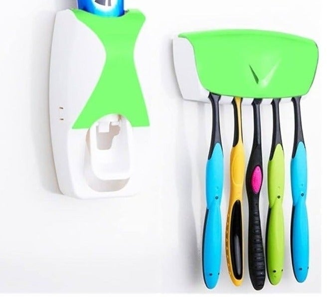 Multifunctional toothbrush holder and automatic toothpaste dispenser, wall-mounted bathroom storage organizer (color may vary) - Image 1
