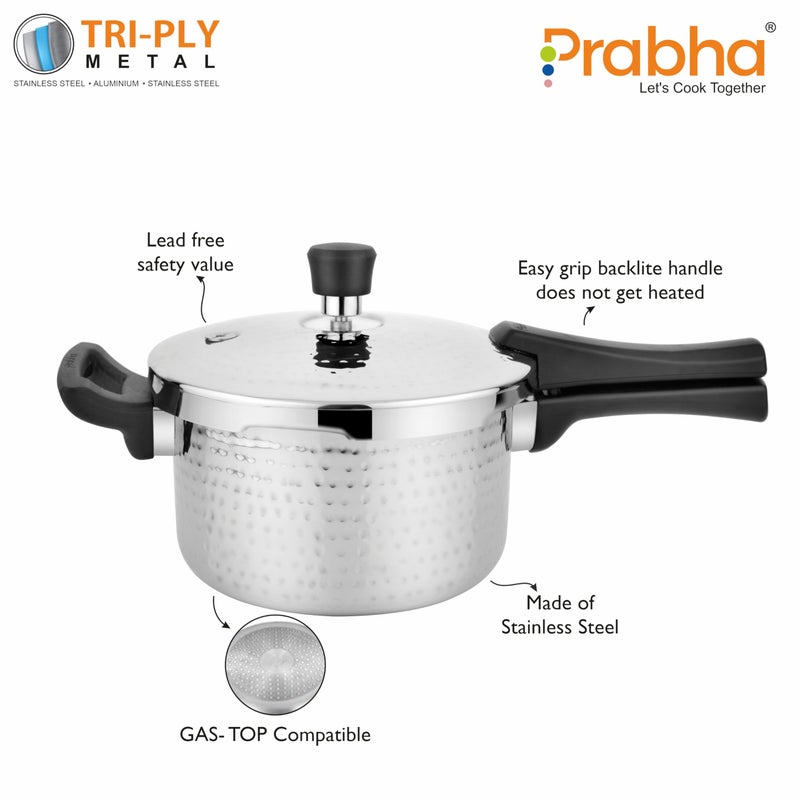 Prabha Stainless Steel Tri-Ply Whizz Pressure Cooker, 3 L - Fast Cooking, Energy-Efficient, Durable - Best For Home & Kitchen - Image 3