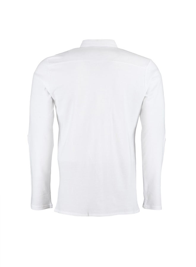 White Slim Fit Shirt Collar Epaulette Knitted Piqué Shirt TMNSS22GO0051