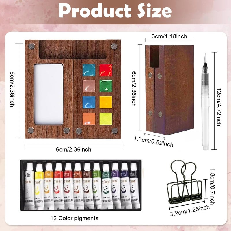 HASTHIP Pocket Watercolor Acrylic Painting Book 12-Color Paints Set with 2.36 inches Mini 8-Grid Palette Brush Pen Travel Sketching Kit Christmas Gift for Kids 2 PCS - Image 2