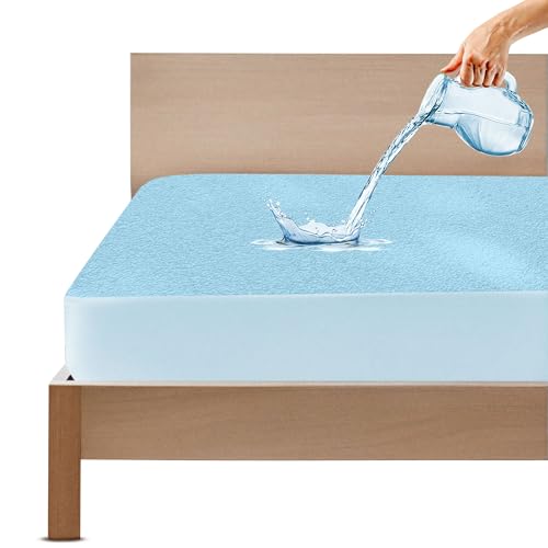 GADDA CO Waterproof Terry Fabric Mattress Protector for King Size Bed | Ultra Soft, Breathable & Hypoallergenic Bed Cover | Fits 75x72 inch (6.25x6 ft) Mattress | Blue - Image 1