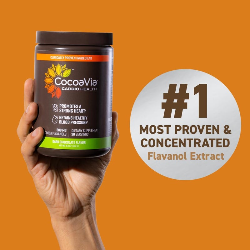 CocoaVia Cardio Health Cocoa Powder, 30 Servings, 500mg Cocoa Flavanols, Support Heart Health, Boost Nitric Oxide, Improve Circulation, Energy, Preworkout, Vegan, Dark Chocolate Cacao - Image 2