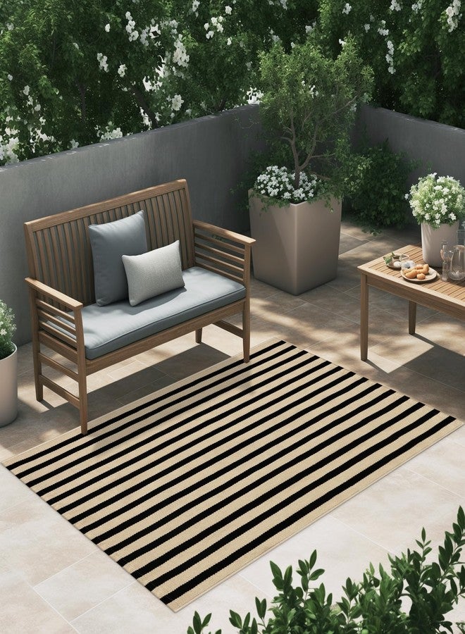 LEEVAN Outdoor Patio Rug Washable Black and White Outdoor Rug Outside Welcome Mat Striped Porch Door Mat Outside Entrance Layered Indoor Doormat - Image 4