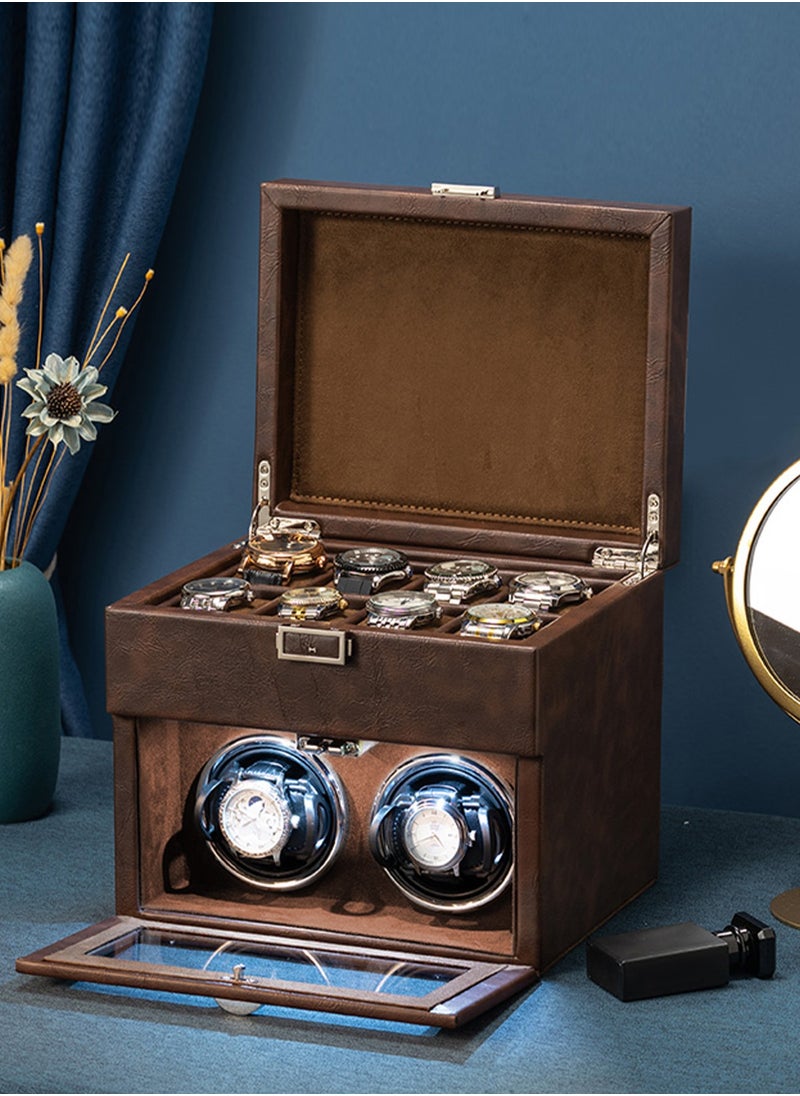 HomarKet Automatic Double Watch Winder - Watch Winder Box with 8 Watches Storage Slot, Japanese Quiet Motor, LED Light, Adjustable Watch Pillows, AC Adapter - Brown  - Image 1