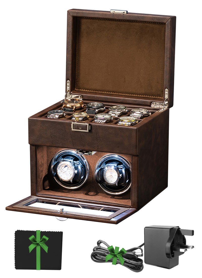 HomarKet Automatic Double Watch Winder - Watch Winder Box with 8 Watches Storage Slot, Japanese Quiet Motor, LED Light, Adjustable Watch Pillows, AC Adapter - Brown  - Image 2