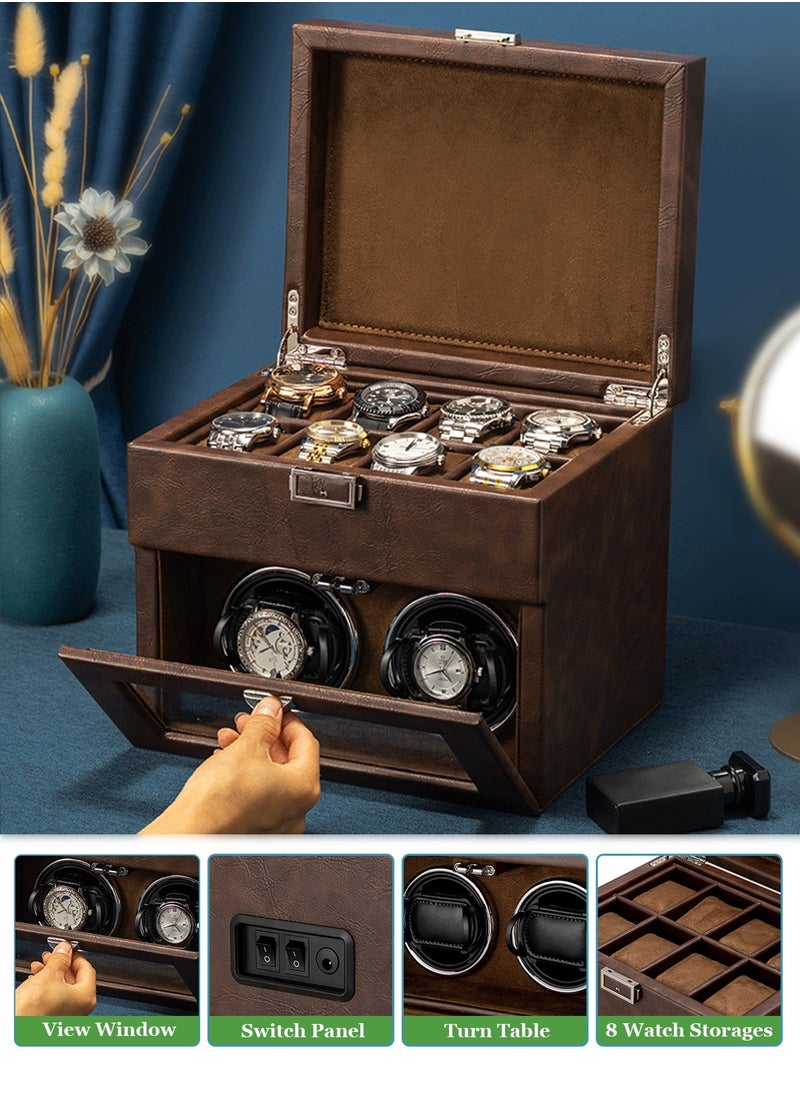 HomarKet Automatic Double Watch Winder - Watch Winder Box with 8 Watches Storage Slot, Japanese Quiet Motor, LED Light, Adjustable Watch Pillows, AC Adapter - Brown  - Image 4