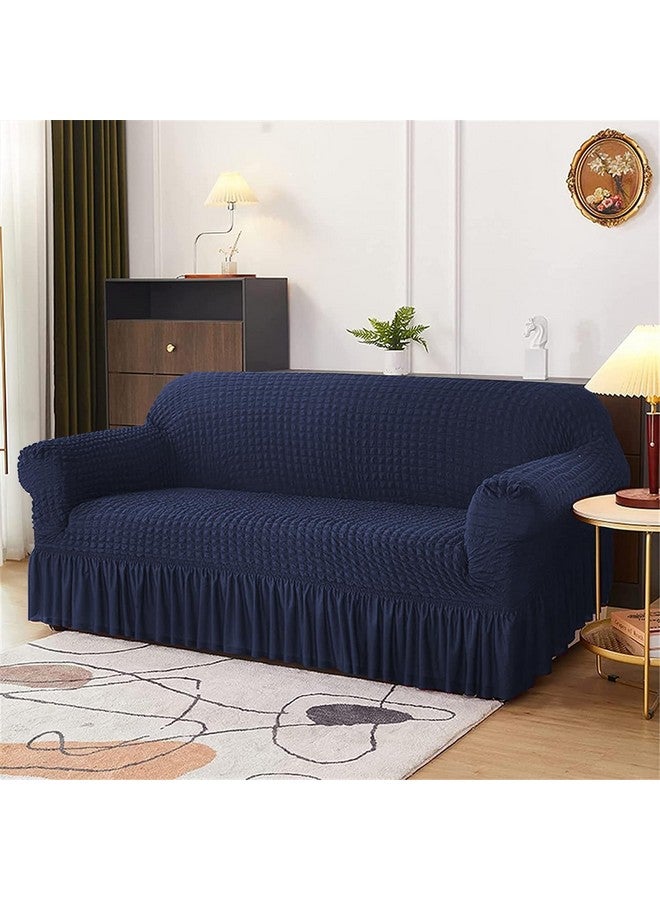 Lukzer غطاء أريكة تركي قابل للتمدد 5 مقاعد من لوكزر 320 GSM، واقي أريكة عالمي من قماش فقاعات مع حواف، غطاء مرن كبير عالمي (أزرق بحري/SC-102-05) - Image 3