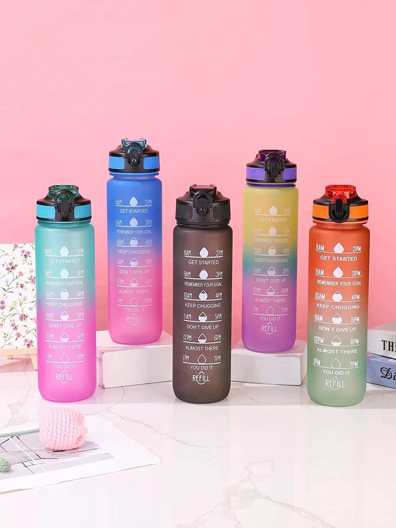Dhavl Motivational Water Bottle Leakproof BPA Free Drinking Water Bottle with Time Marker Straw Sipper Water Bottle for Adults Fitness Gym Sport and Outdoor 1000ml multi - Image 3