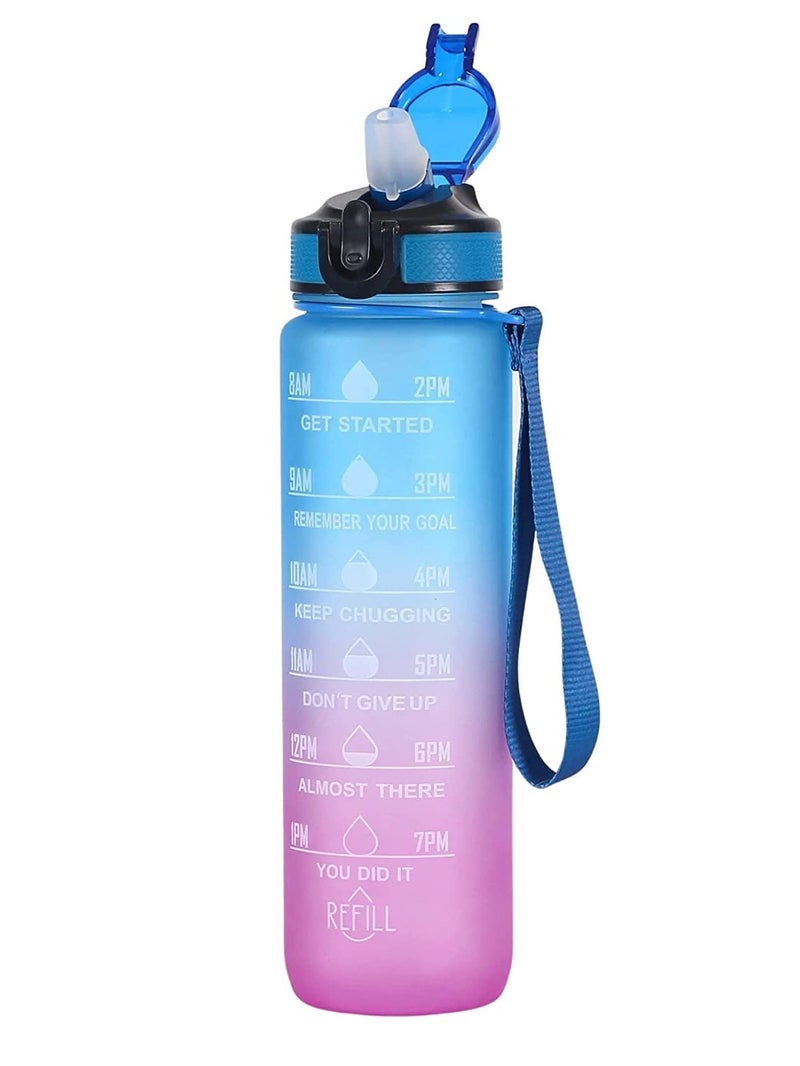 Dhavl Motivational Water Bottle Leakproof BPA Free Drinking Water Bottle with Time Marker Straw Sipper Water Bottle for Adults Fitness Gym Sport and Outdoor 1000ml multi - Image 1