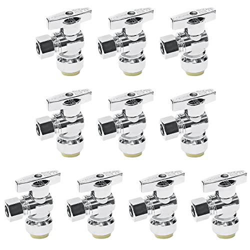 VINTEX 10 Pack Angle Stop Valve 1/2"Push X 3/8" Threaded Compression, 1/2 Inch Push x 3/8 Inch Compression Water Shut Off Valve, 9/16-24UNEF Thread, Copper, CPVC, PE-RT - Image 1