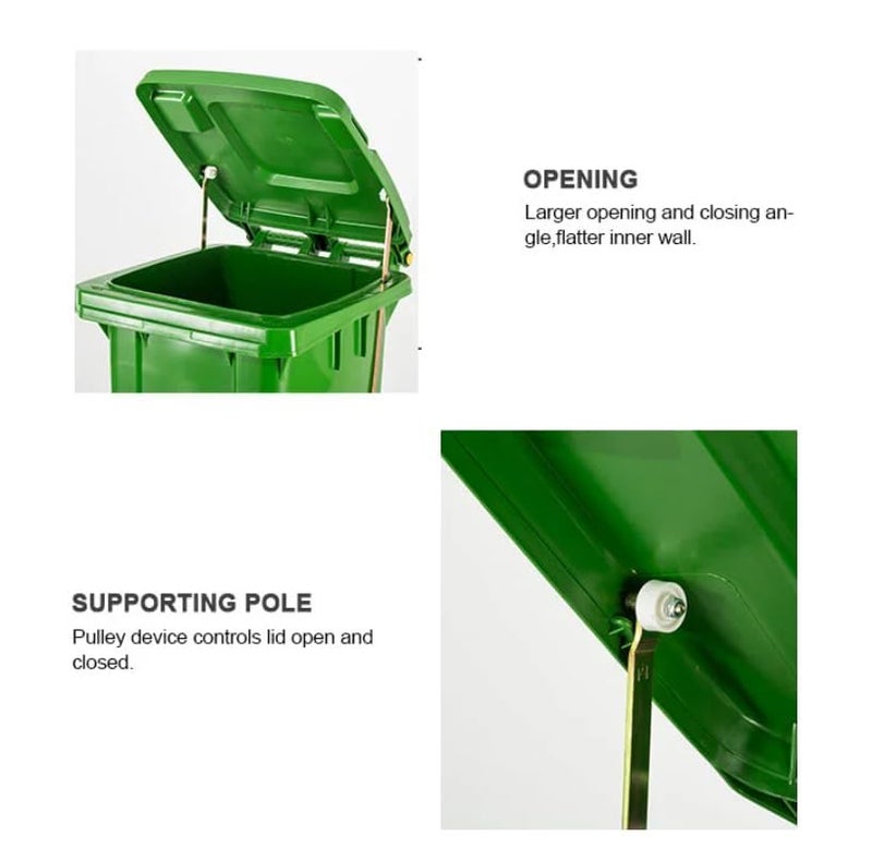 sahaba Plastic Garbage Bin with wheel, Heavy Duty Kitchen DustBin Outdoor Recycle Trash Can Large Industrial Waste bin Trash bin (Green, 240 L) - Image 5