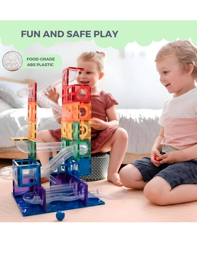 MUMS PLANET - 97Pcs Magnetic Kids Toys Run Set | STEM Educational Toys for Kids | Magnetic Tiles | 3D Building Blocks | Best Gift for Boys & Girls 3+ | Marble Run with Race Tracks, Maze Games (97 PCS) - Image 1