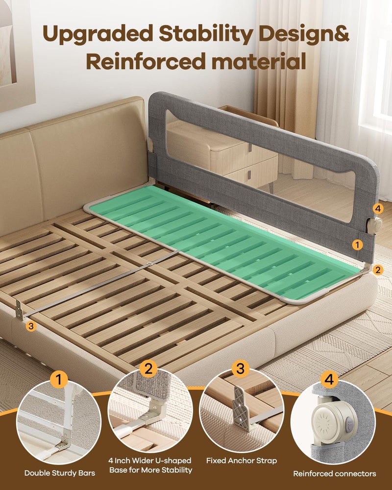 GrowthFun Foldable Bed Rail for Toddlers, 71in Reinforced Carbon Steel Frame&Connectors, Breathable Cationic Fabric - Safety Toddler Bed Rails for Queen, King, Twin, Full, No-Tool Setup. - Image 2