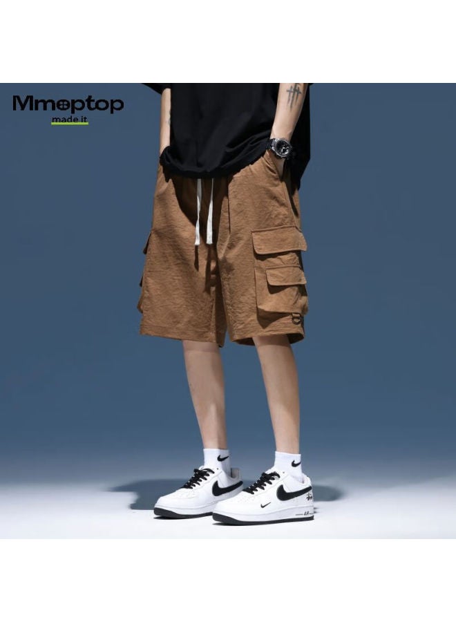 Mmoptop Men's Outdoor Workwear Shorts American Summer Ice Silk Loose Sports Wide Leg Cropped Trousers Mf9907 Khaki XL - Image 1