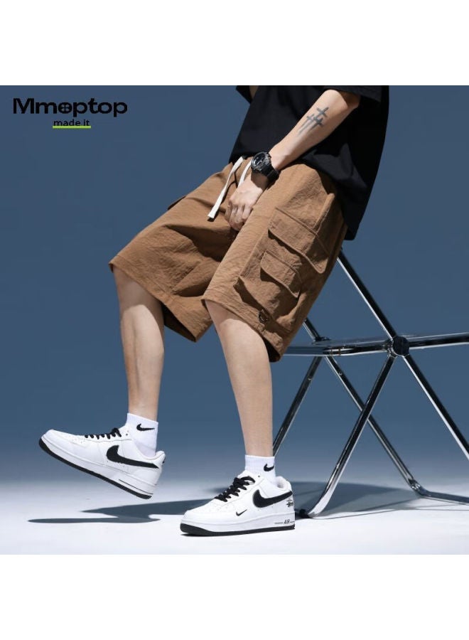 Mmoptop Men's Outdoor Workwear Shorts American Summer Ice Silk Loose Sports Wide Leg Cropped Trousers Mf9907 Khaki XL - Image 4